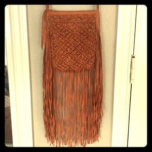 Cleobella orange fringe crossbody small